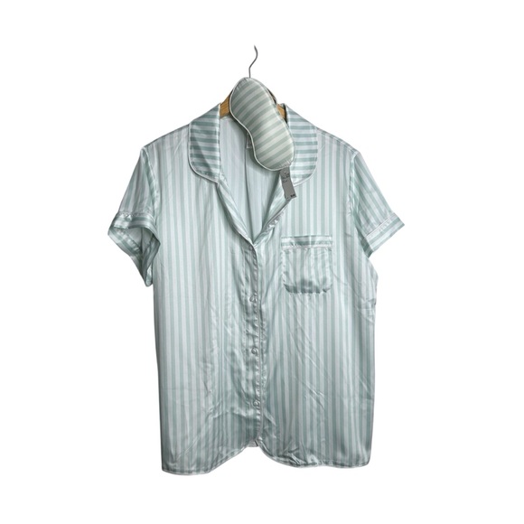 Stars Above Satin Pajama Set Notch Collar Short Sleeve Top Shorts Eye Mask XXL - Picture 10 of 11